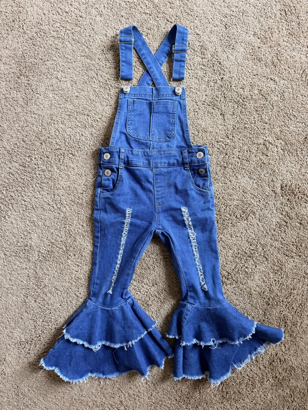 3T Toddler Girls Denim Bell Bottom Overalls